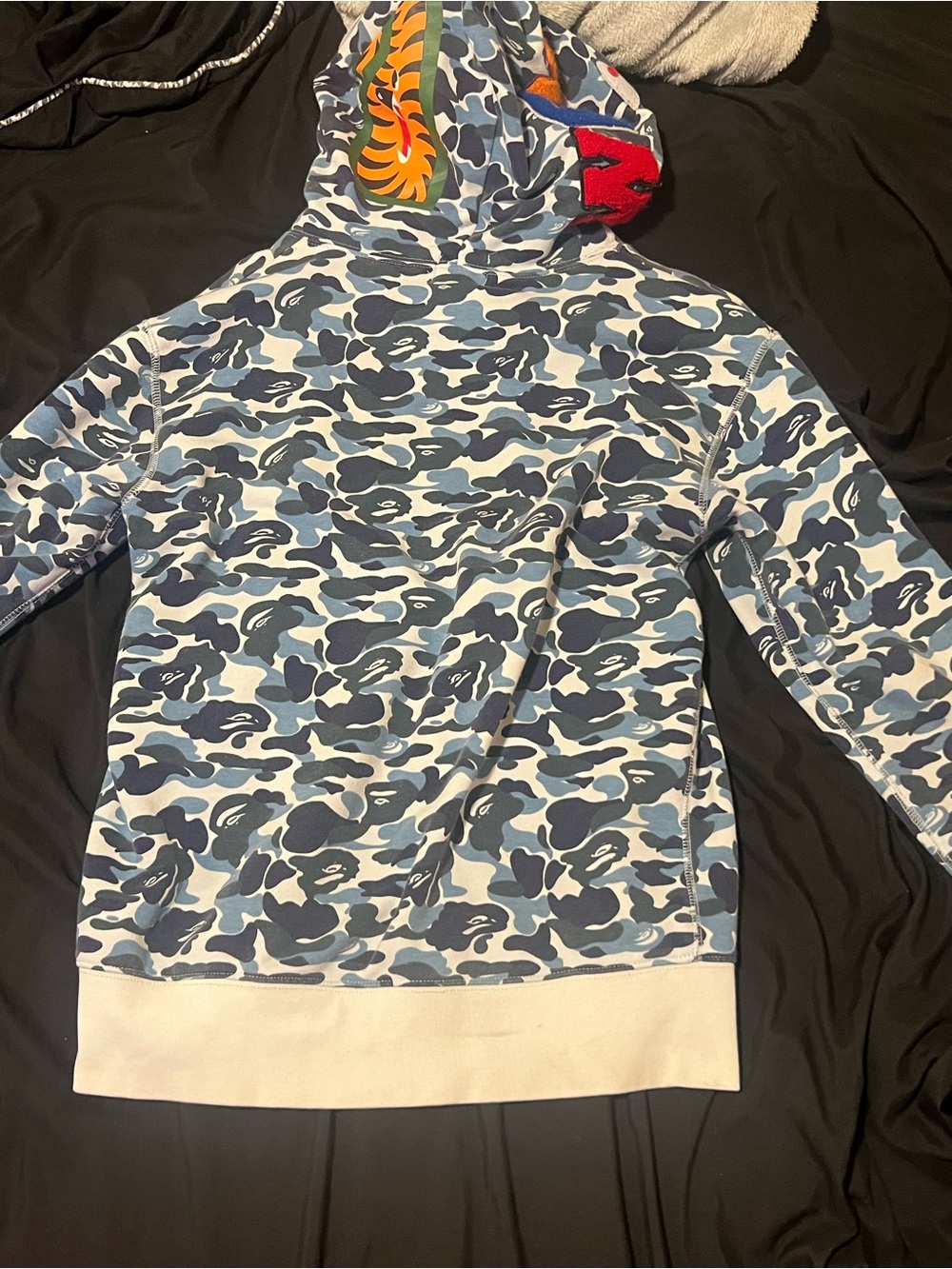 Bape Blue & White Camo Shark Zip-Up Sweater
